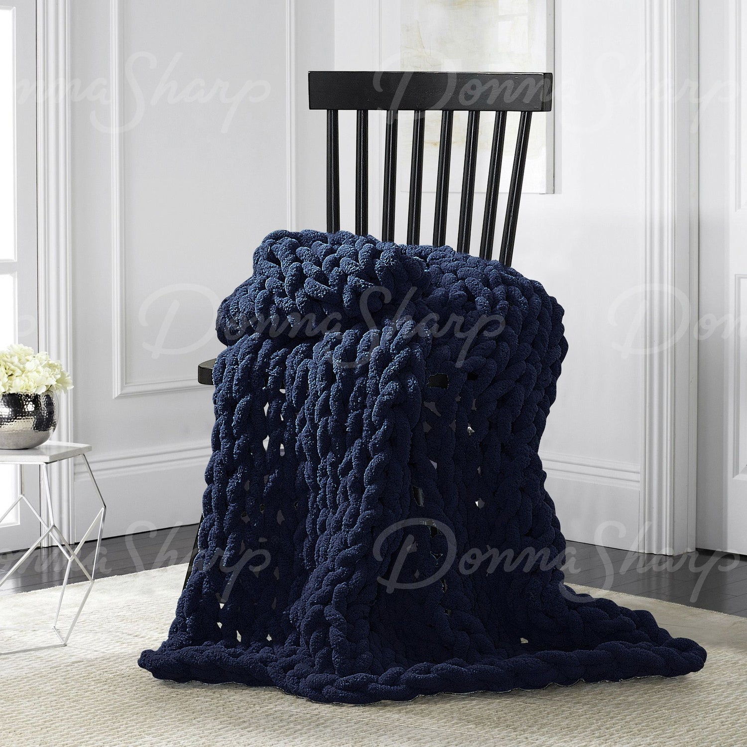 Chenille Knit Throw- Navy