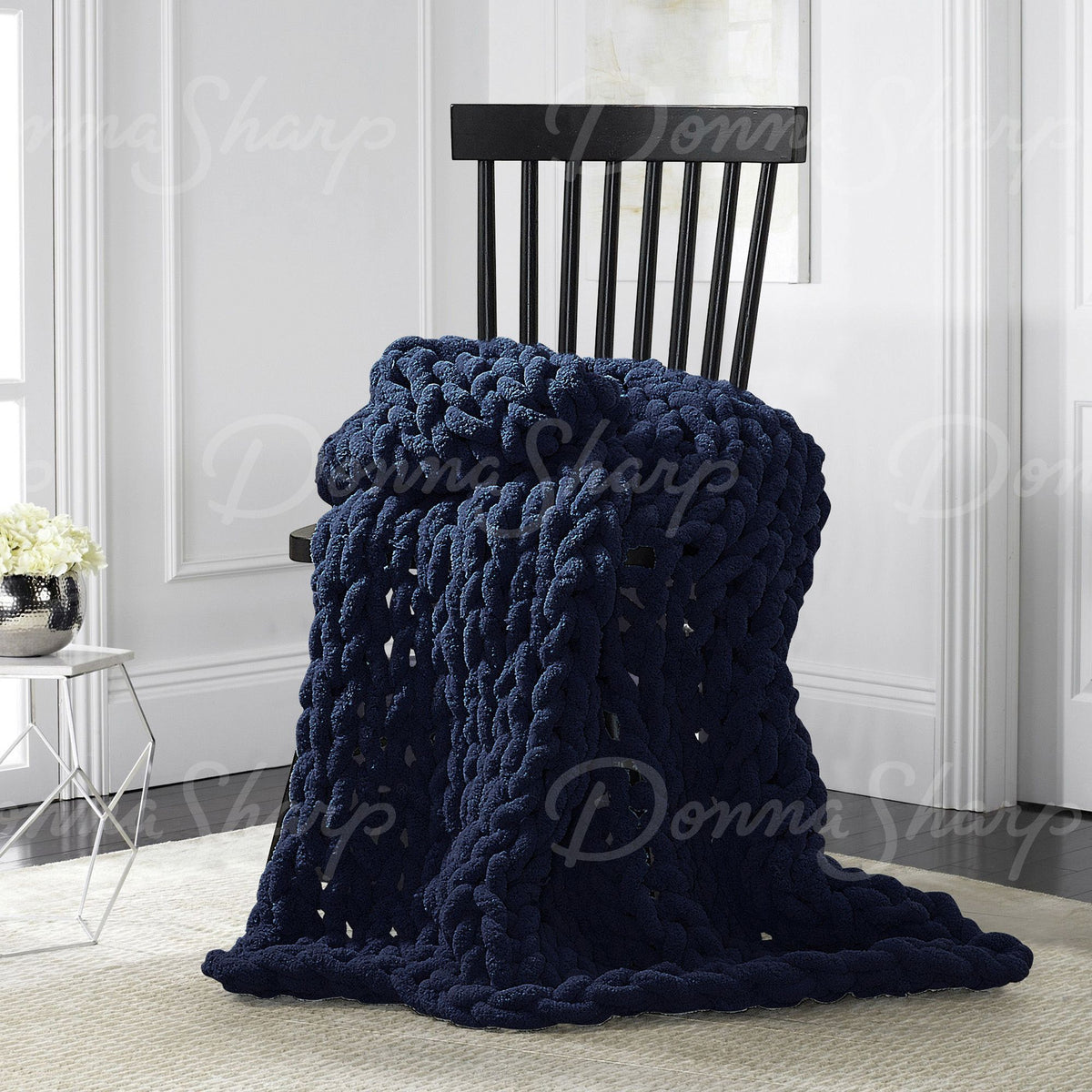 Chenille Knit Throw- Navy