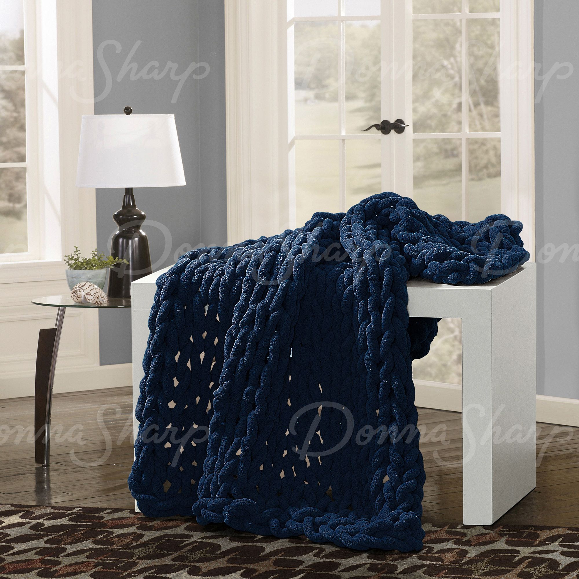 Chenille Knit Throw- Navy
