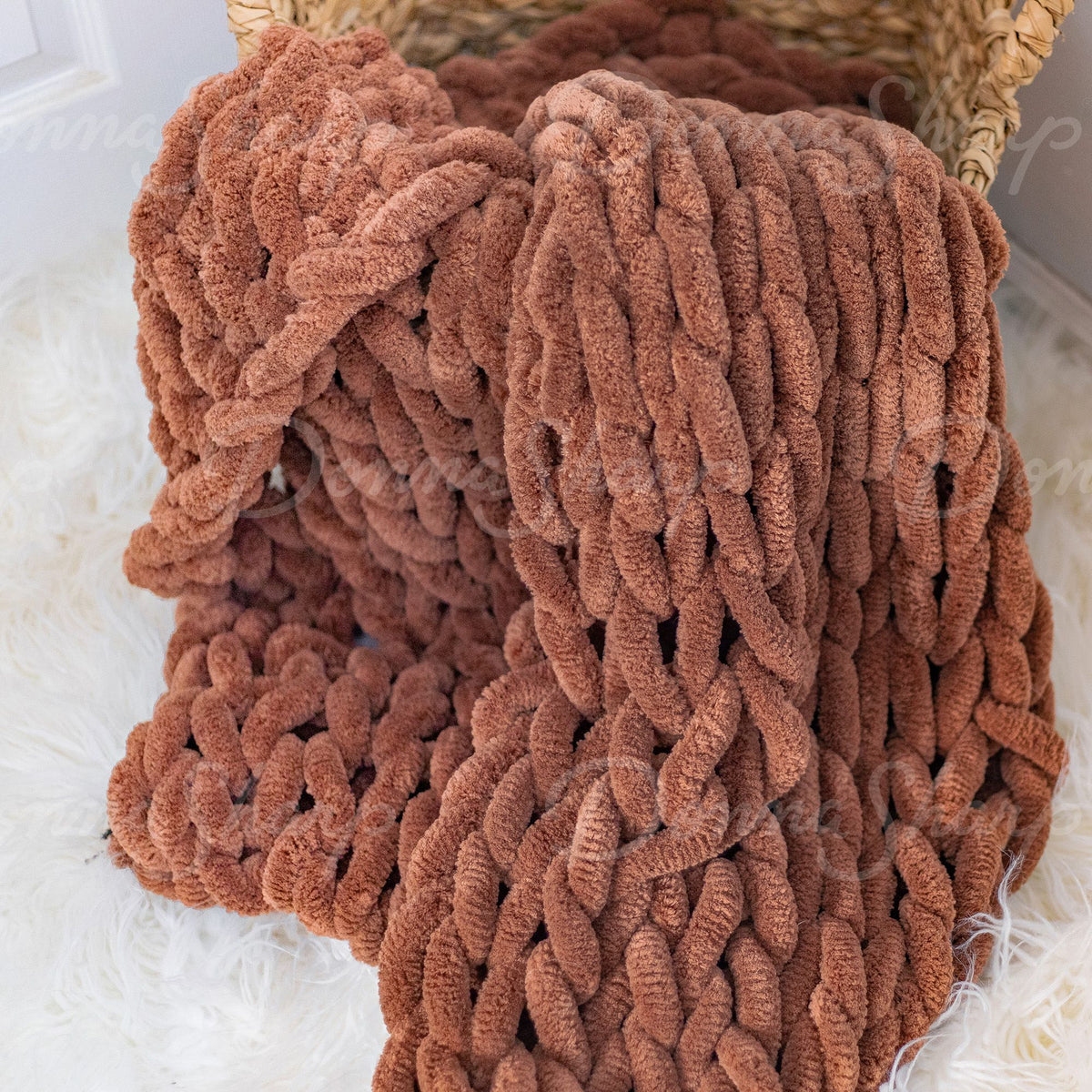Chenille Knit Throw- Rust