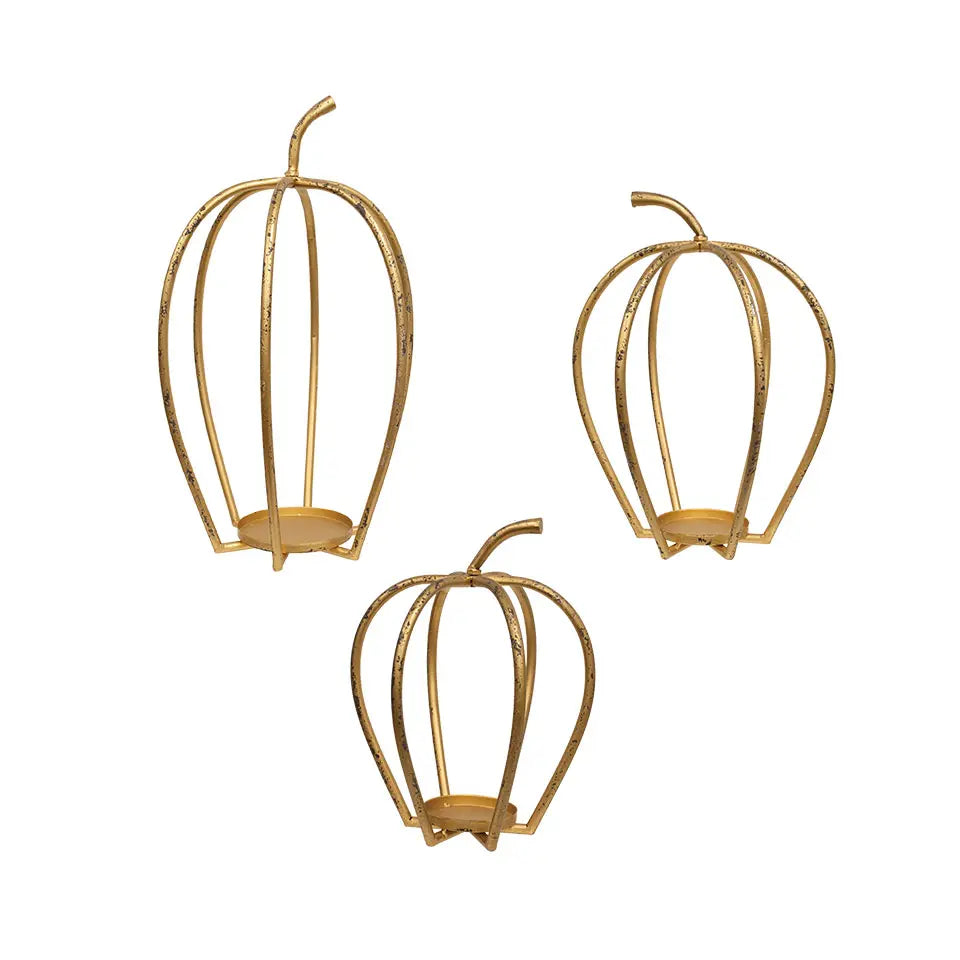 Distressed Golden Pumpkin Open Air Lanterns, 3/Set