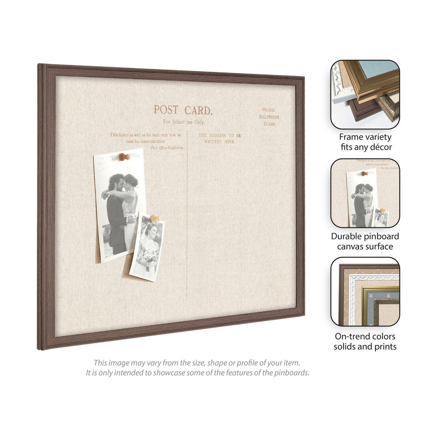 Framed Fabric Pinboard Linen Vintage Post Card Wall Organization
