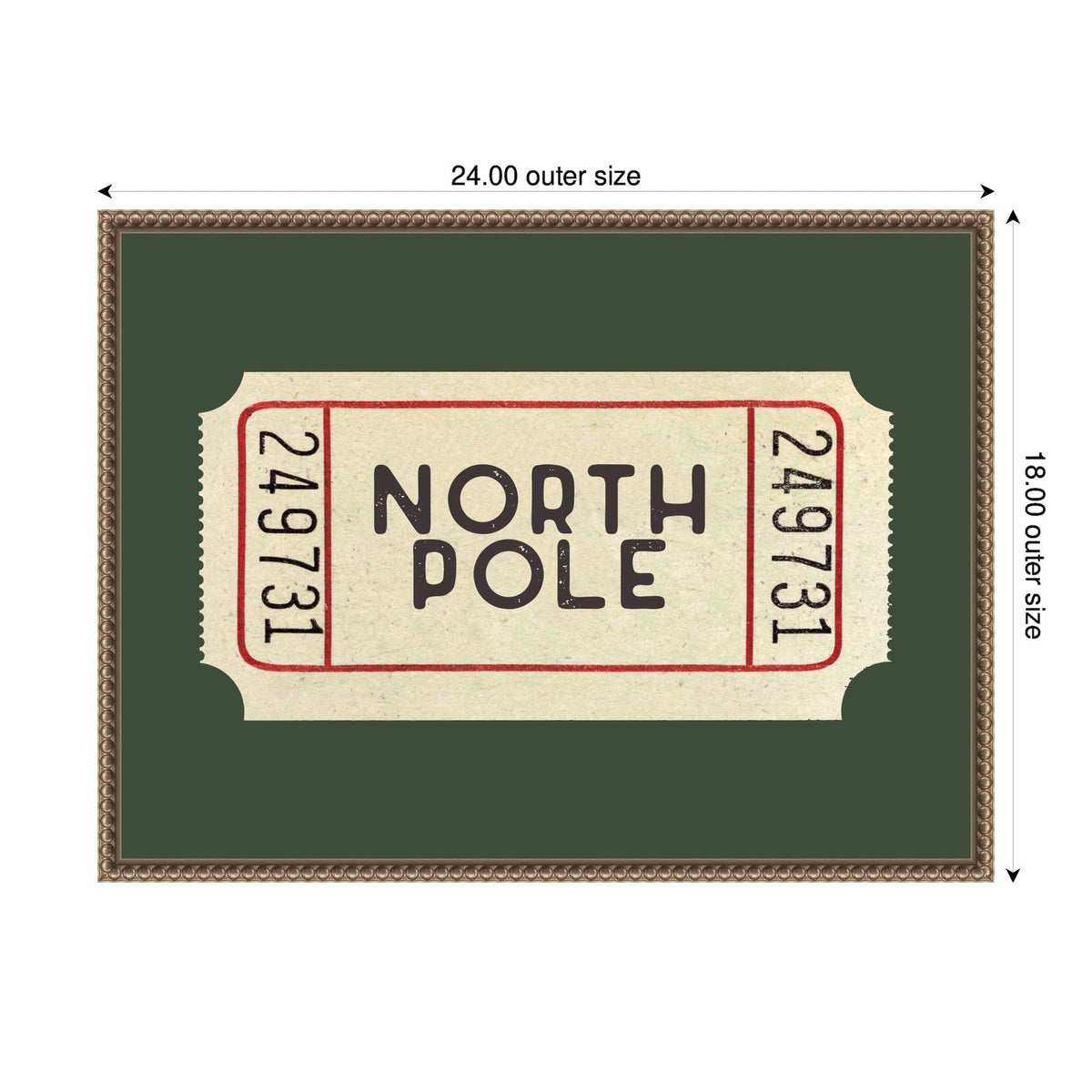 North Pole Green Ticket by Kikiandnim Framed Canvas Wall Art Print