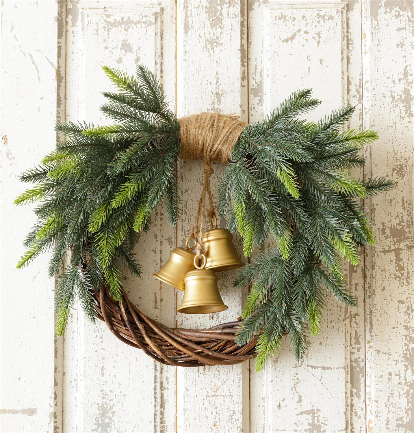 Wreath - Evergreen with Brass Bells