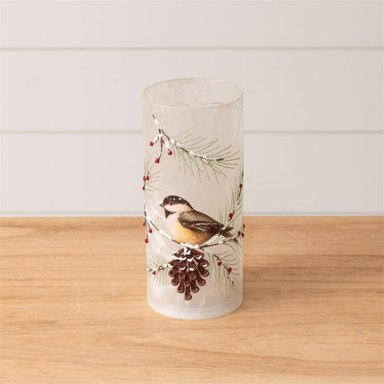 Frosted Glass Luminary- Chickadee