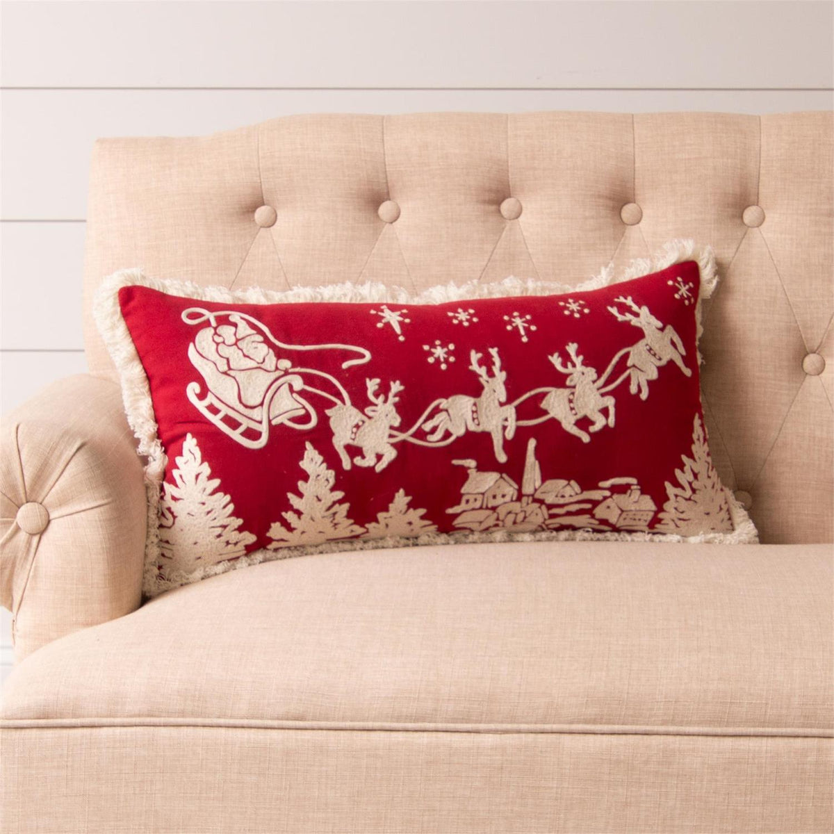 Lumbar Pillow - Embroidered Santa&
