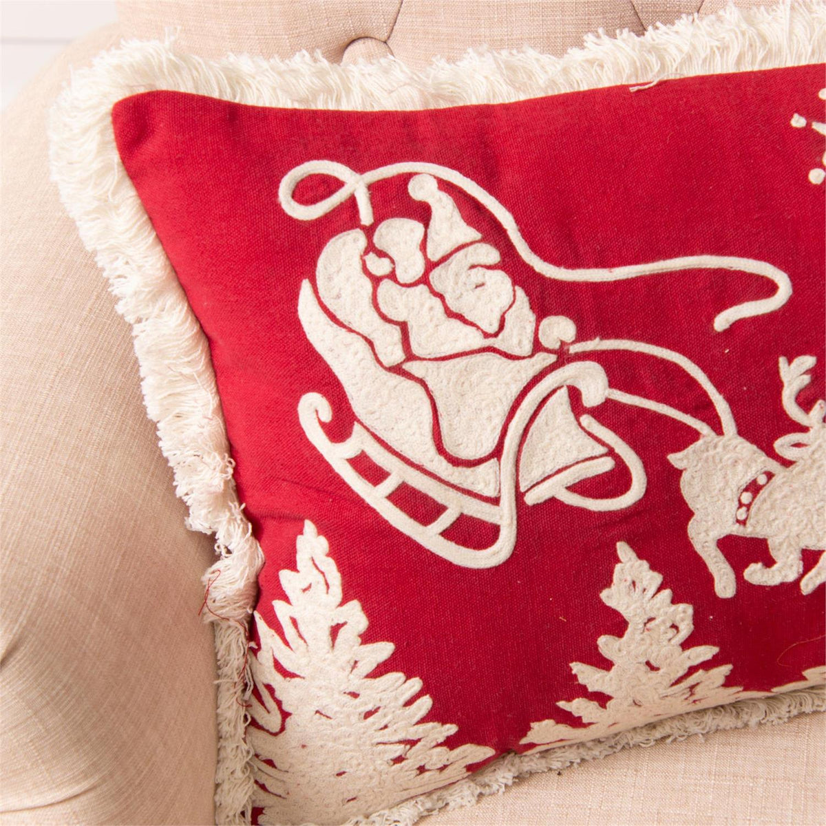 Lumbar Pillow - Embroidered Santa&