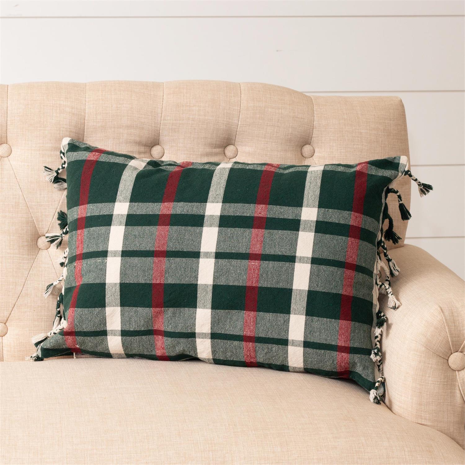 Pillow - Forest Green And Red Plaid