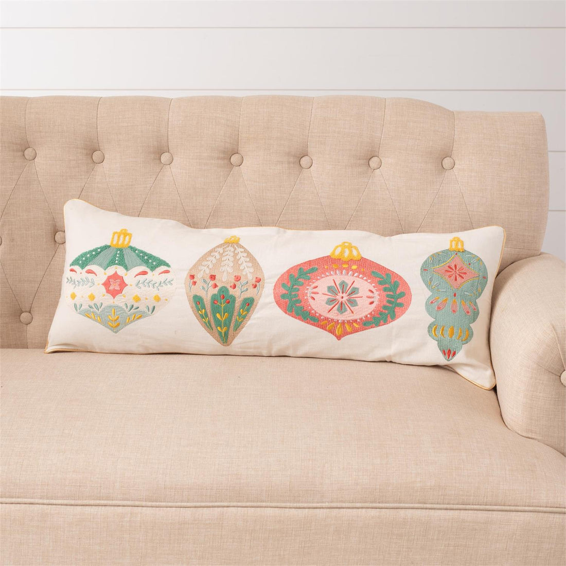 Lumbar Pillow - Merry Ornaments Embroidered