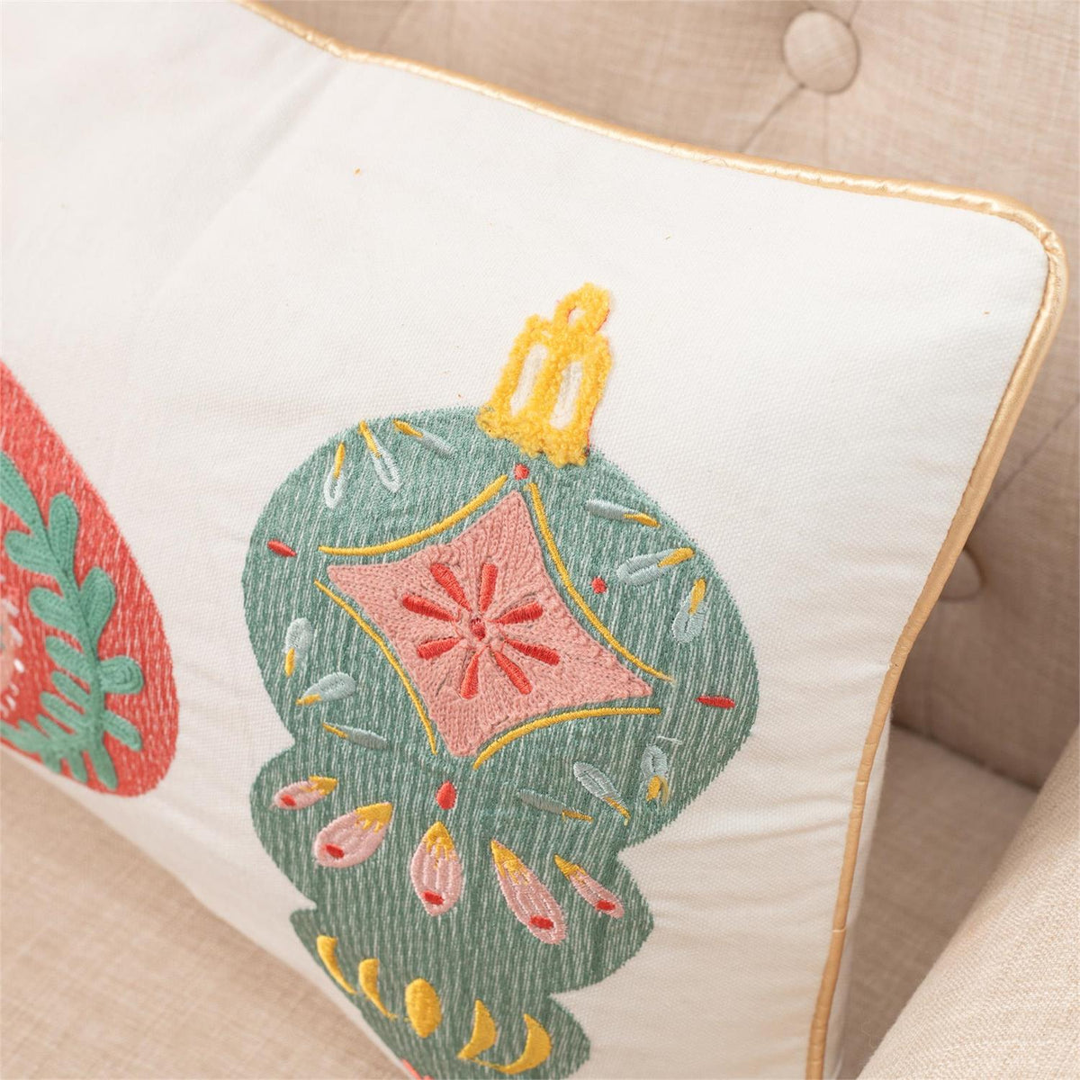 Lumbar Pillow - Merry Ornaments Embroidered