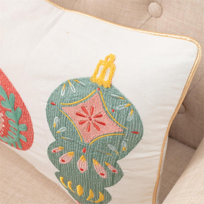 Lumbar Pillow - Merry Ornaments Embroidered