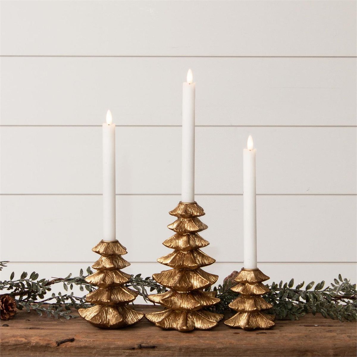 Gold Finish Christmas Tree Candle Holder - Set of 3