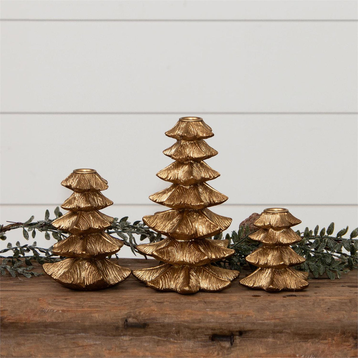 Gold Finish Christmas Tree Candle Holder - Set of 3