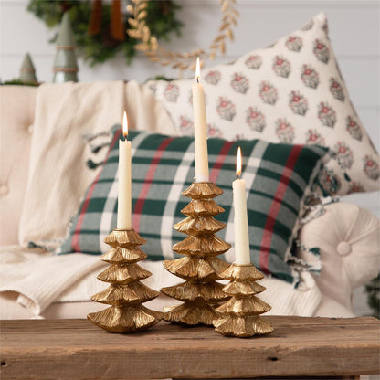Gold Finish Christmas Tree Candle Holder - Set of 3