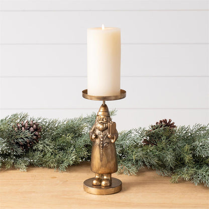 Candle Holder - Gold Santa Figure