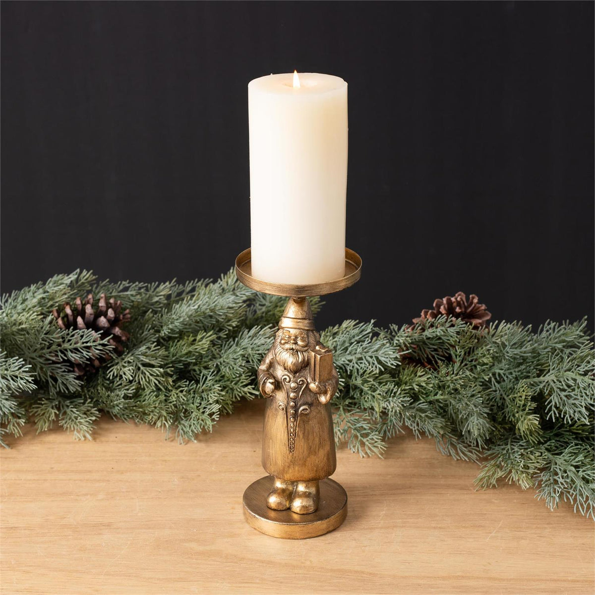 Candle Holder - Gold Santa Figure
