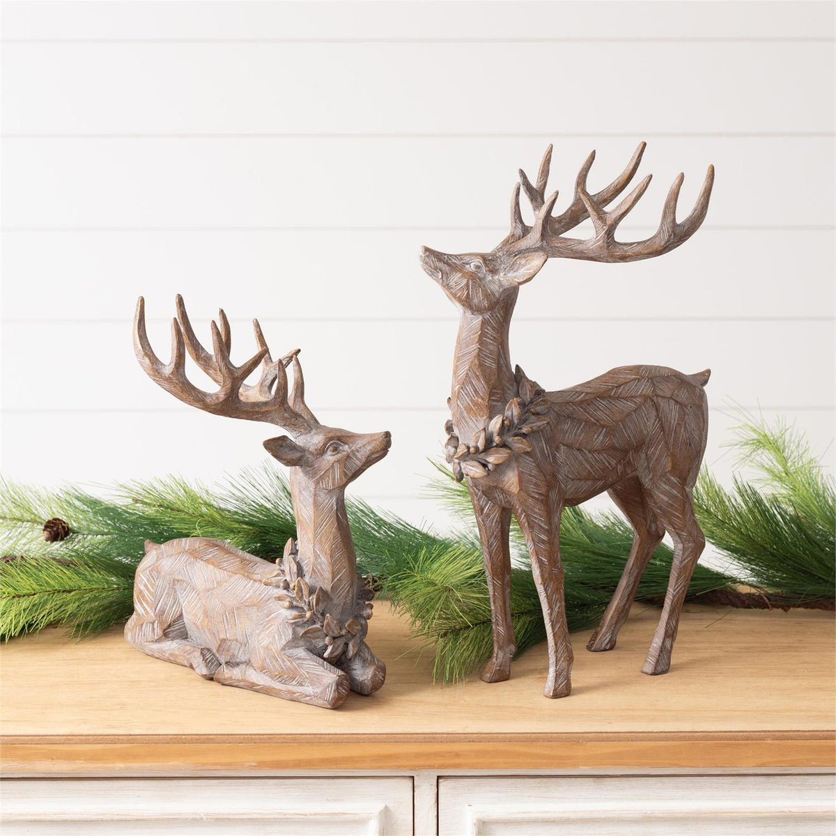 Faux Wood Carved Deer