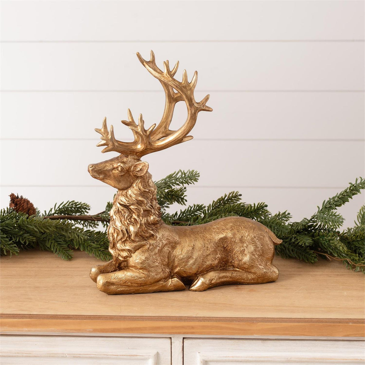 Gold Christmas Deer Figurine - Sitting