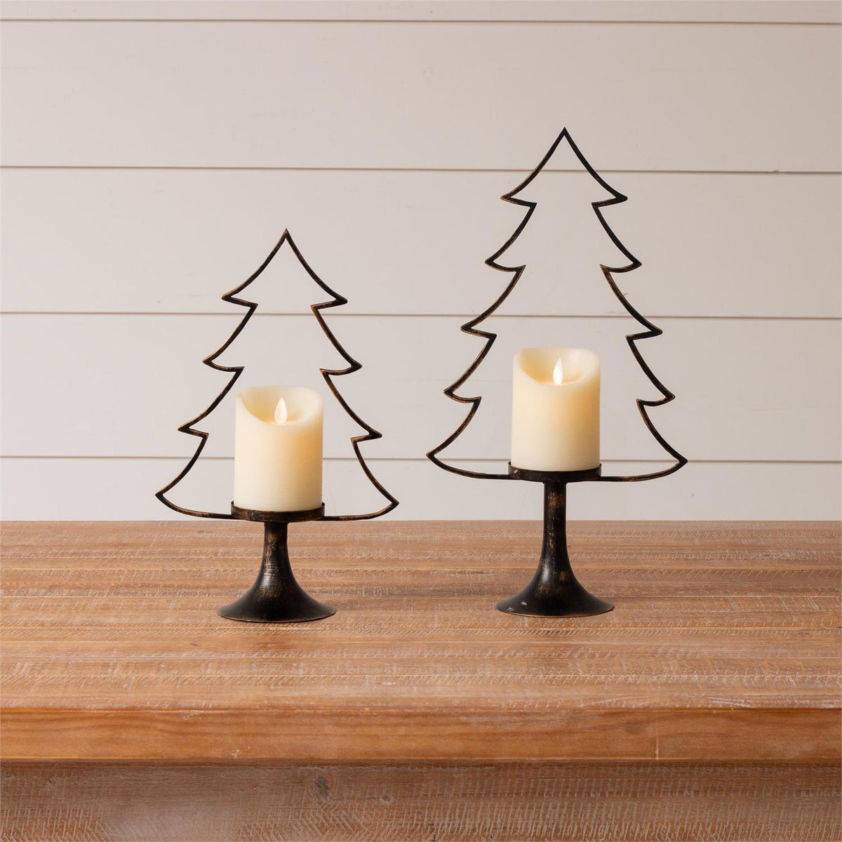 Metal Christmas Tree Silhouette Candle Holders