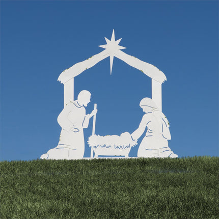 Distressed White Nativity Silhouette Lawn Display