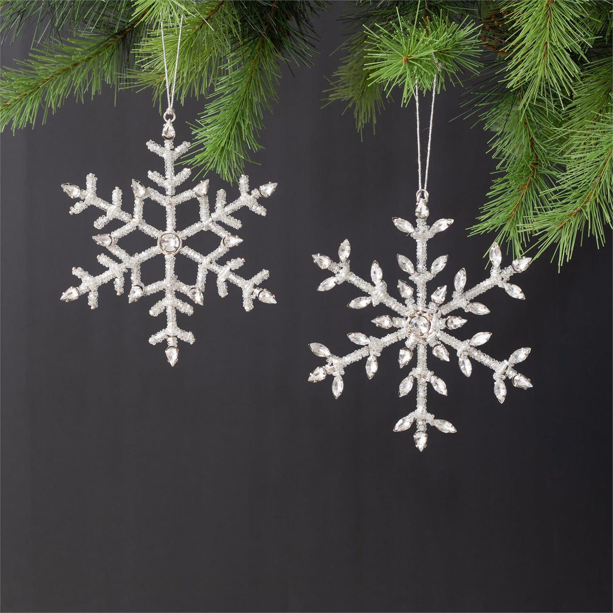 Beaded Silver Snowflakes set of 12