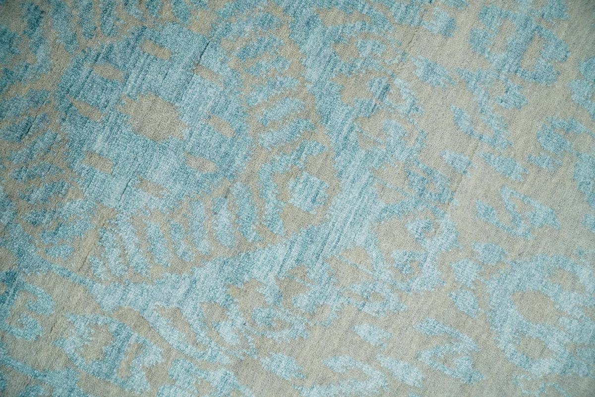 3x8 Fine Hand Knotted Camel and Blue Traditional Persian Style Antique Wool and Silk Rug