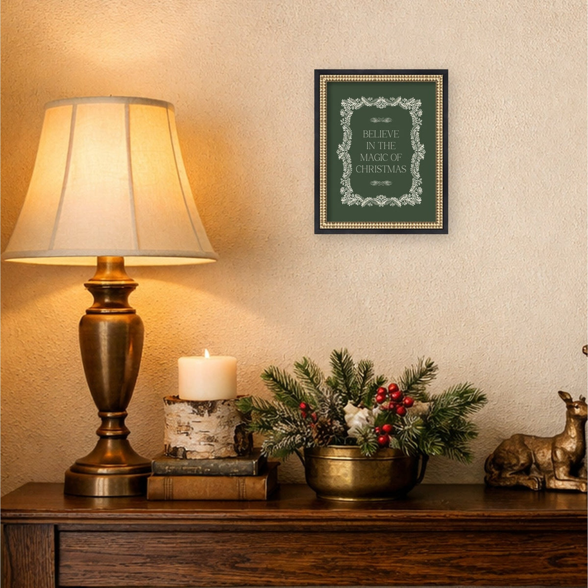 Christmas Magic Green by Kikiandnim Framed Mounted Canvas Wall Art Print