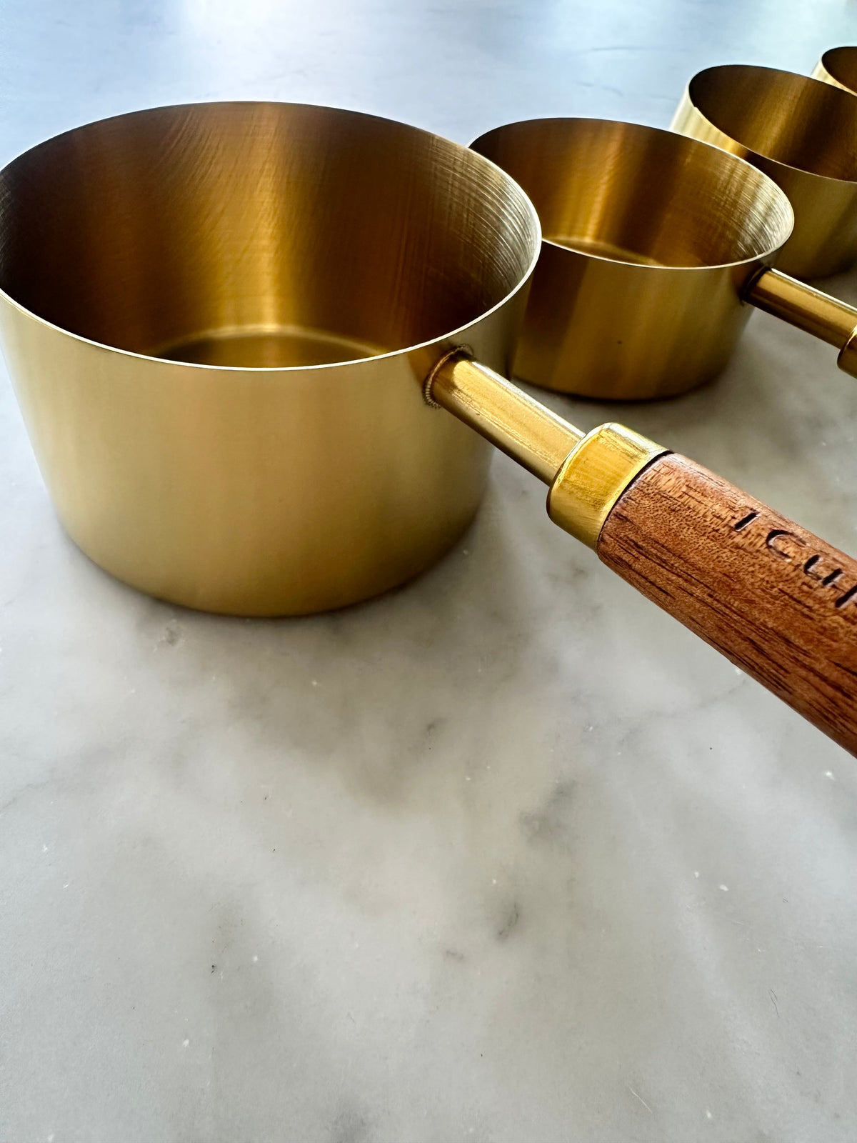 Acacia Wood and Gold Measuring Cups, Set of 8
