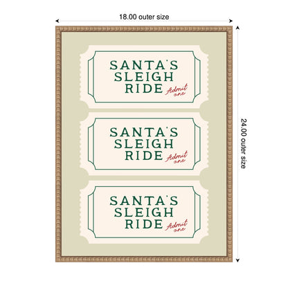 Santa Sleigh Ride Retro Ticket by Lucky Guava Framed Canvas Wall Art Print