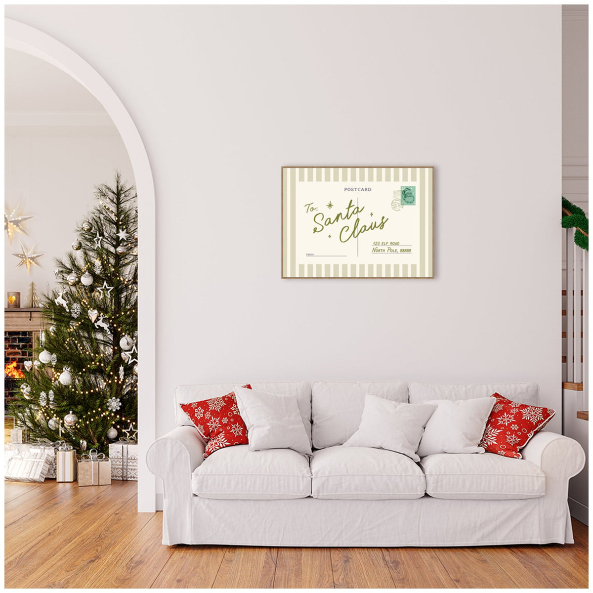 Vintage Postcard to Santa by Lucky Guava Framed Canvas Wall Art Print