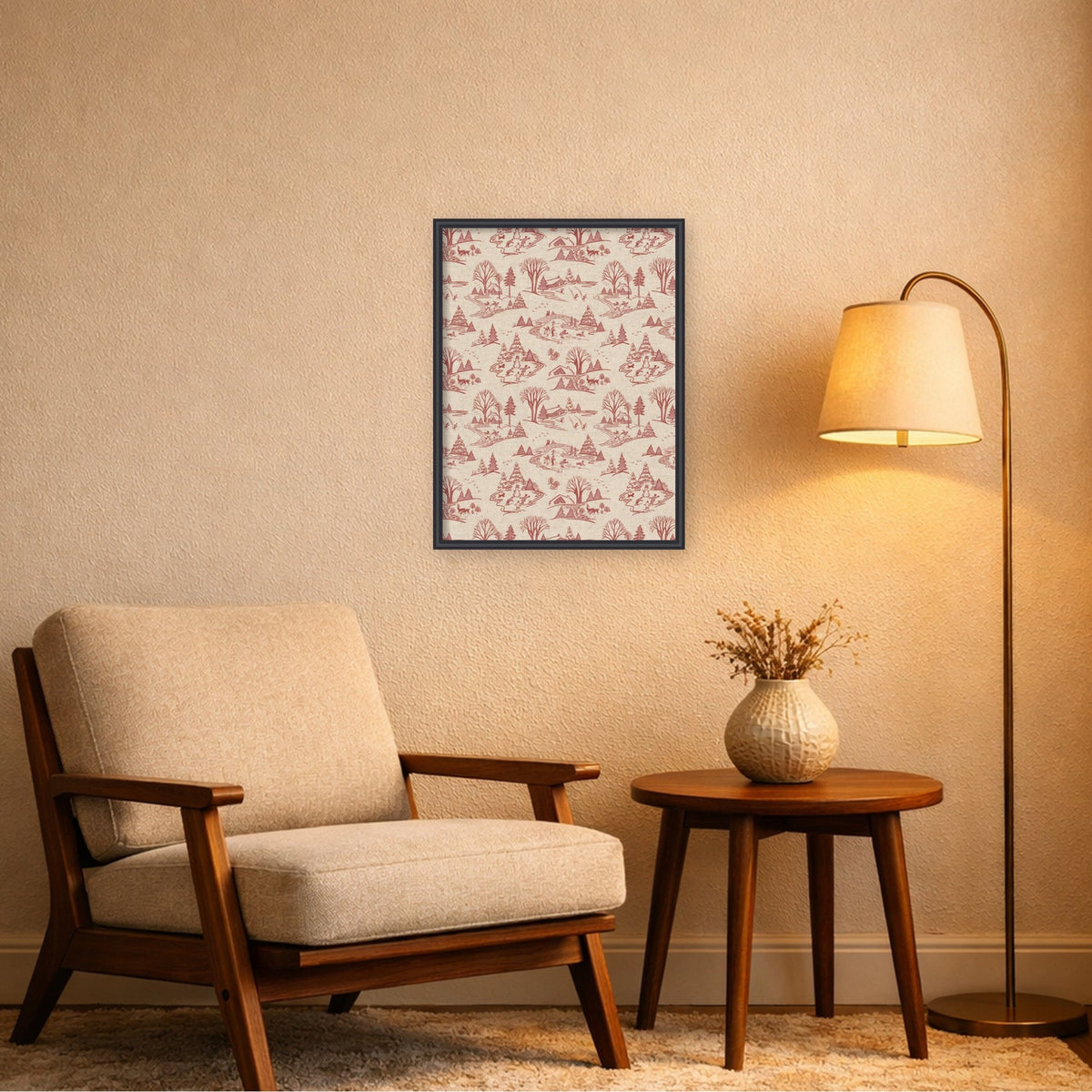 Framed Fabric Magnetic Board Wonderland Red Toile Wall Organization