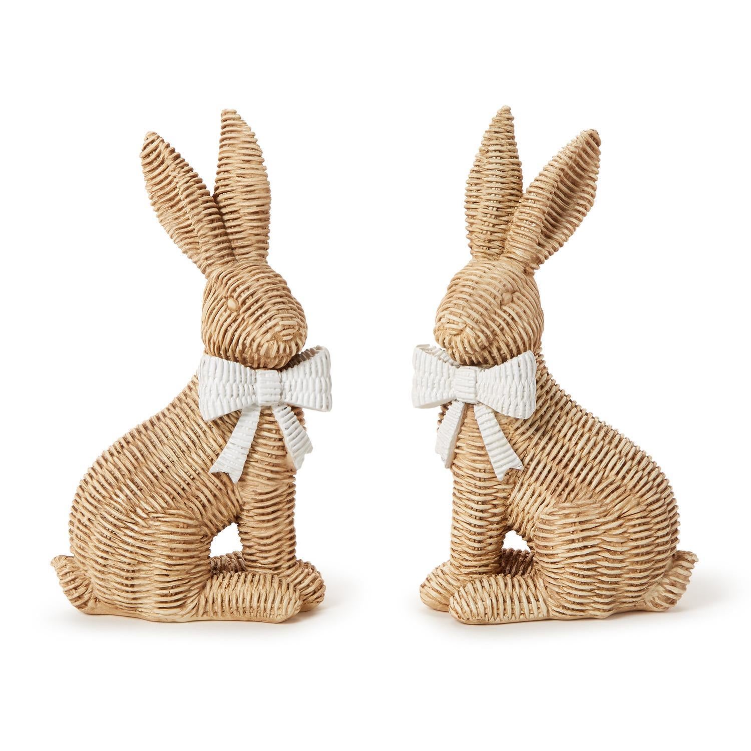 Set of 2 Wicker Weave Pattern Easter Bunnies with Bow