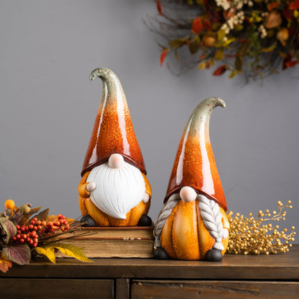 PUMPKIN GNOME (SET OF 2) 11.5”H TERRA COTTA