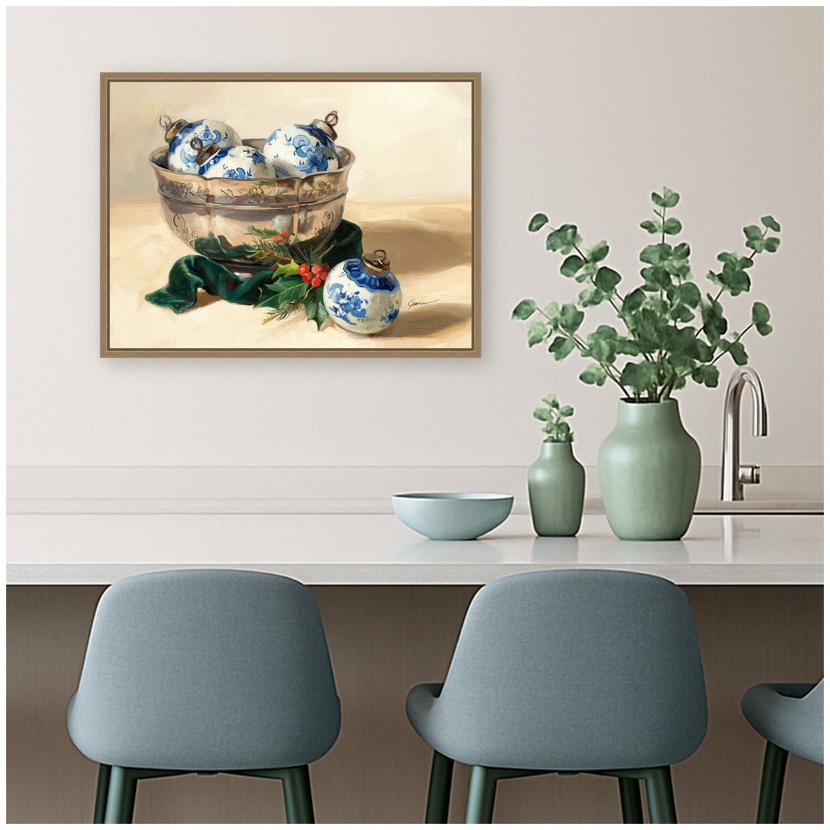 Blue Christmas 1 by Mary Sparrow Framed Canvas Wall Art Print