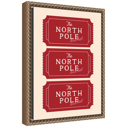Christmas North Pole Ticket by Lucky Guava Framed Canvas Wall Art Print