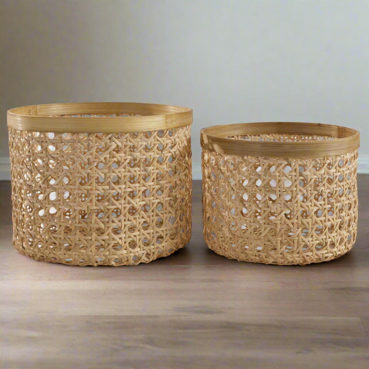 Woven Cane Round Baskets Set of 2