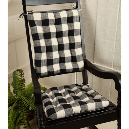 Buffalo Check Rocking Chair Cushions - Latex Foam Fill - Reversible - Black &amp; Cream
