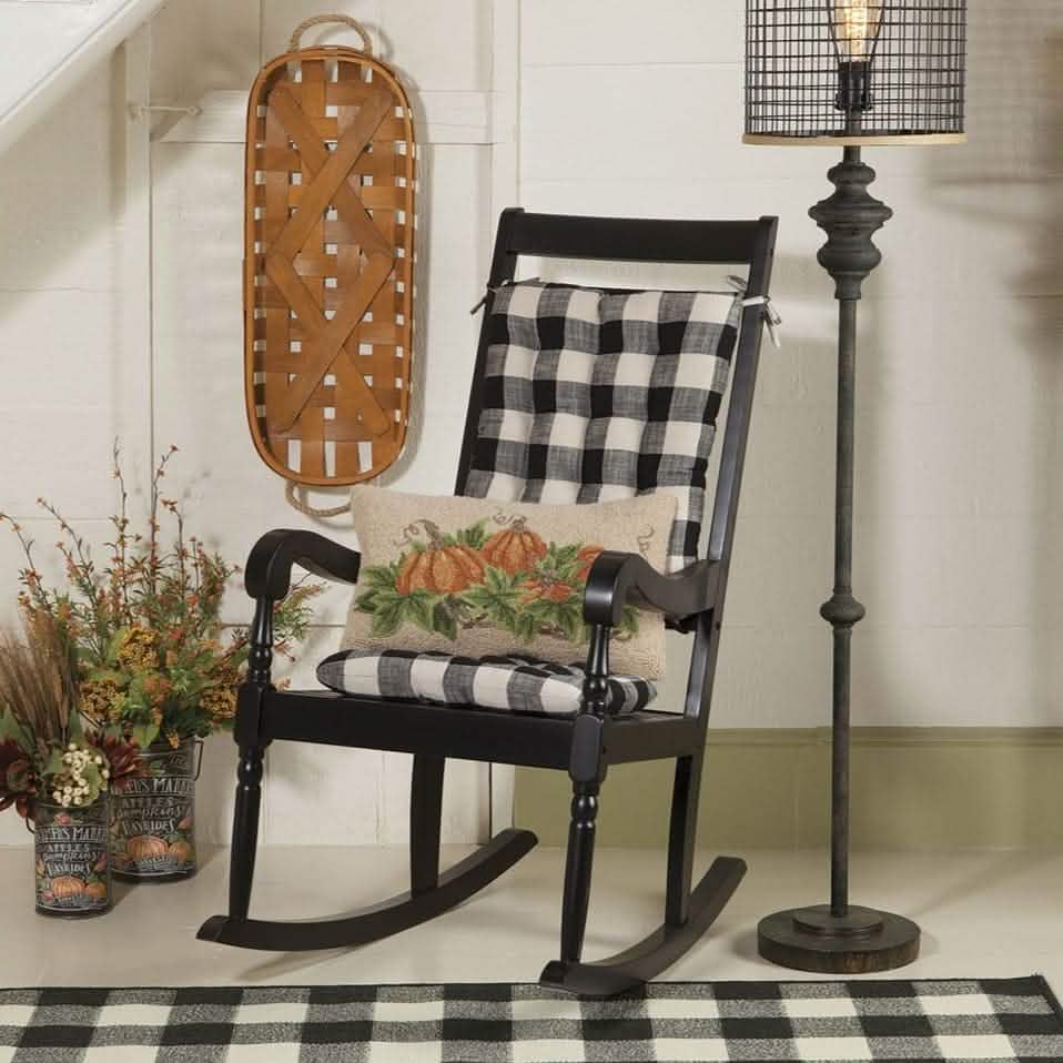 Buffalo Check Rocking Chair Cushions - Latex Foam Fill - Reversible - Black &amp; Cream