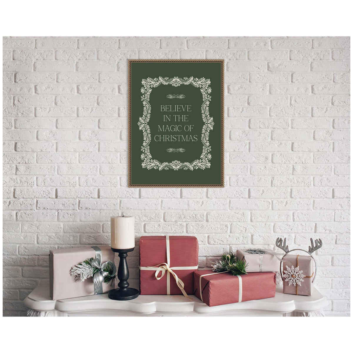 Christmas Magic Green by Kikiandnim Framed Canvas Wall Art Print