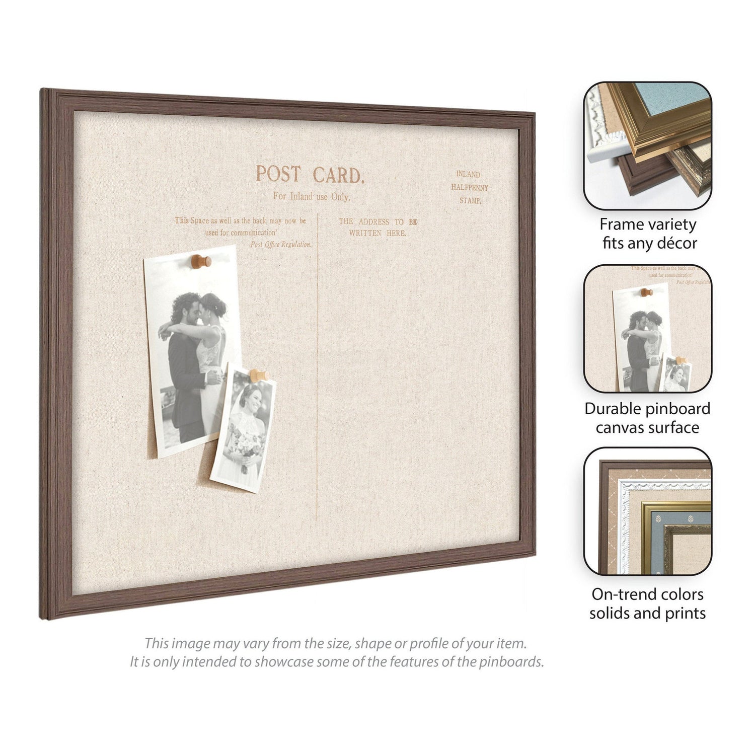 Framed Fabric Pinboard Linen Vintage Post Card Wall Organization