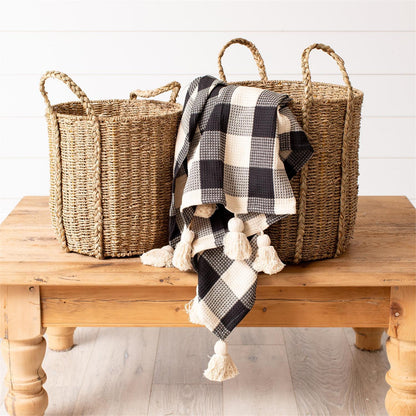 Basket - Round Seagrass With Braided Handles
