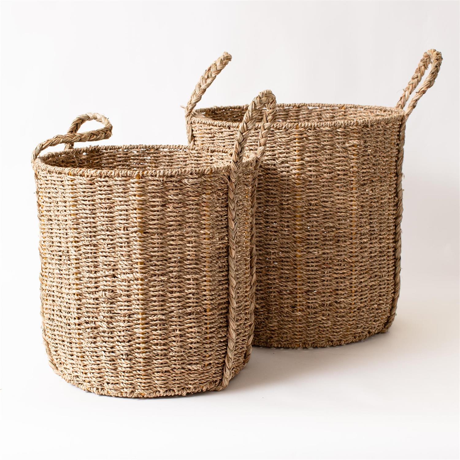 Basket - Round Seagrass With Braided Handles
