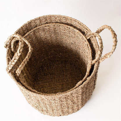 Basket - Round Seagrass With Braided Handles