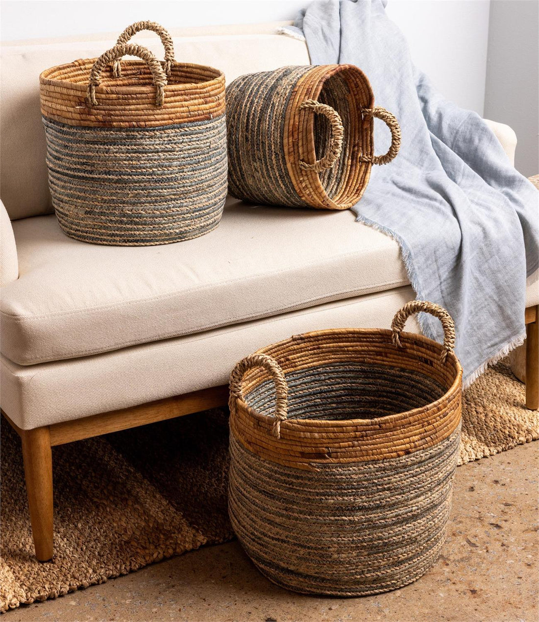 Baskets - Coiled Dusty Blue And Natural