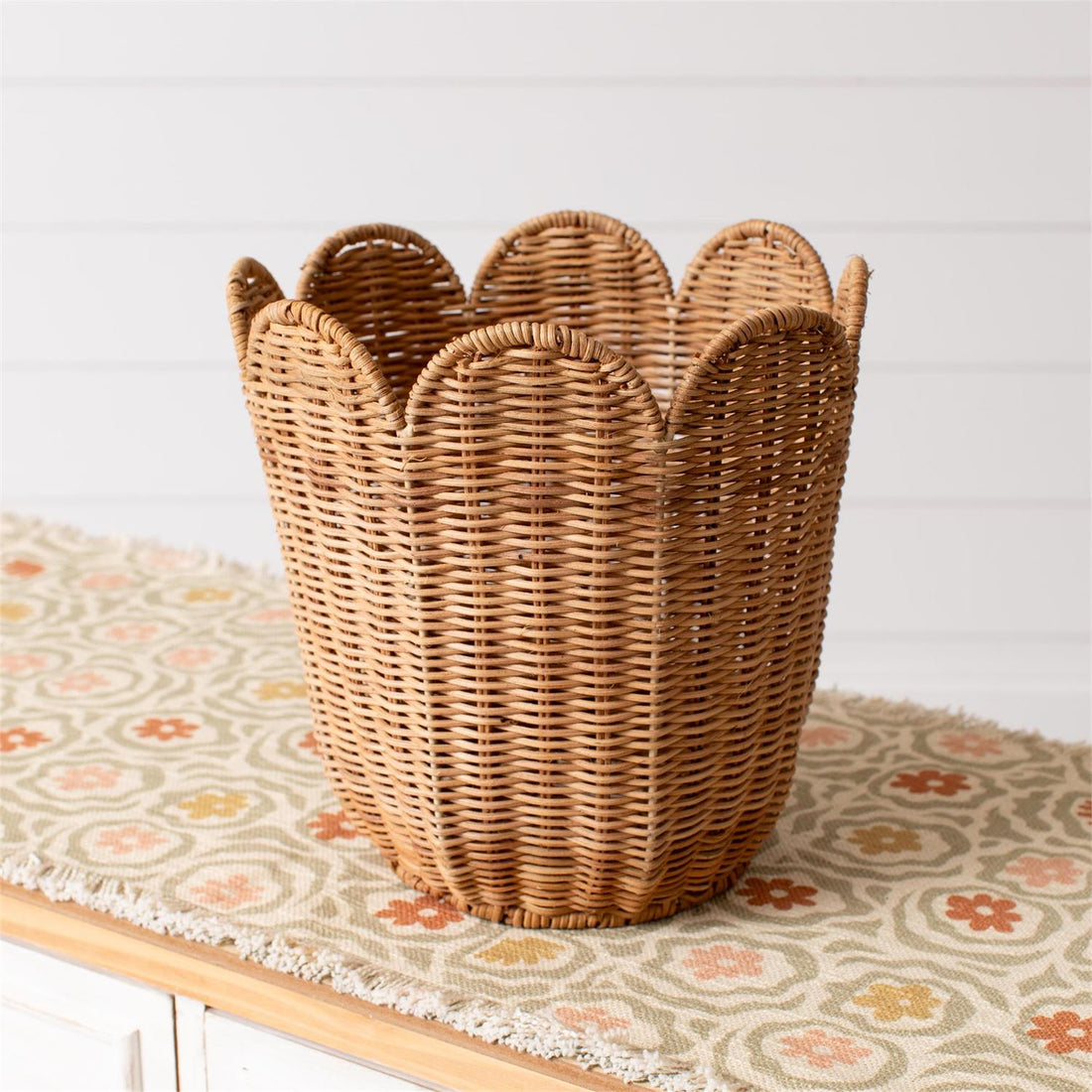 Basket - Round Woven Rattan Scalloped Edge