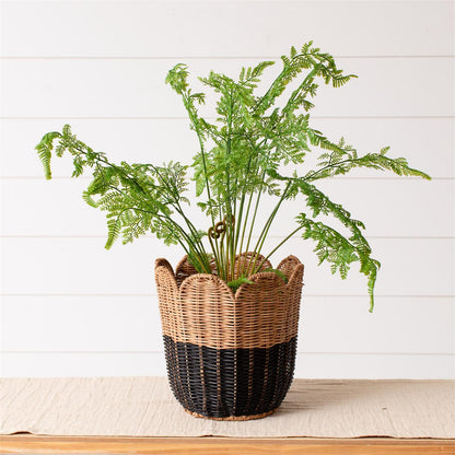 Basket - Round Black Bottom Rattan Scalloped Edge