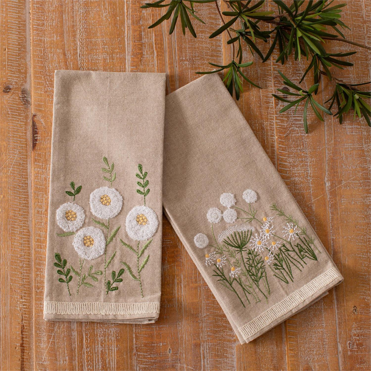 Tea Towels - Chamomile Floral Embroidered (Set Of 2)