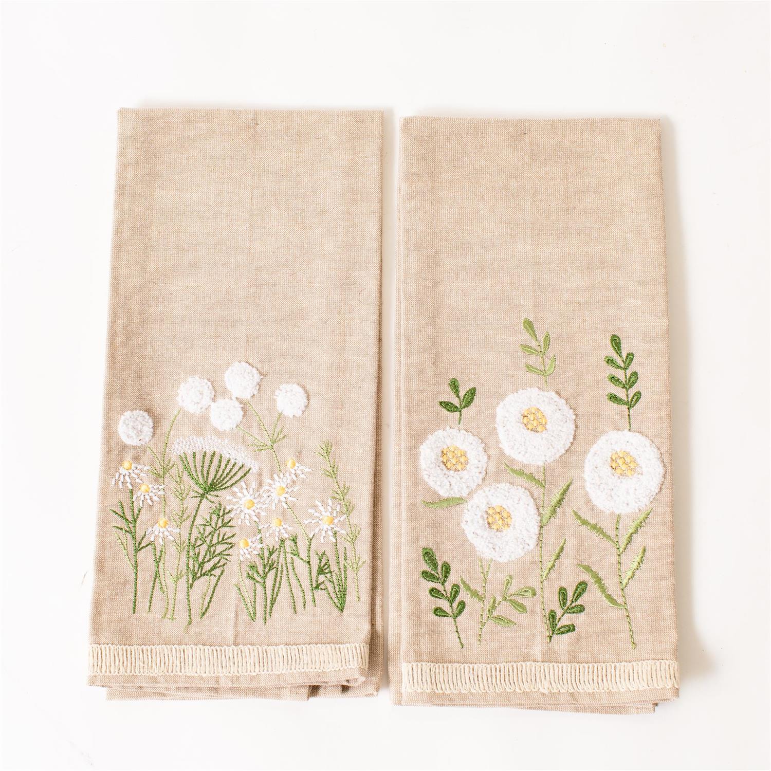 Tea Towels - Chamomile Floral Embroidered (Set Of 2)