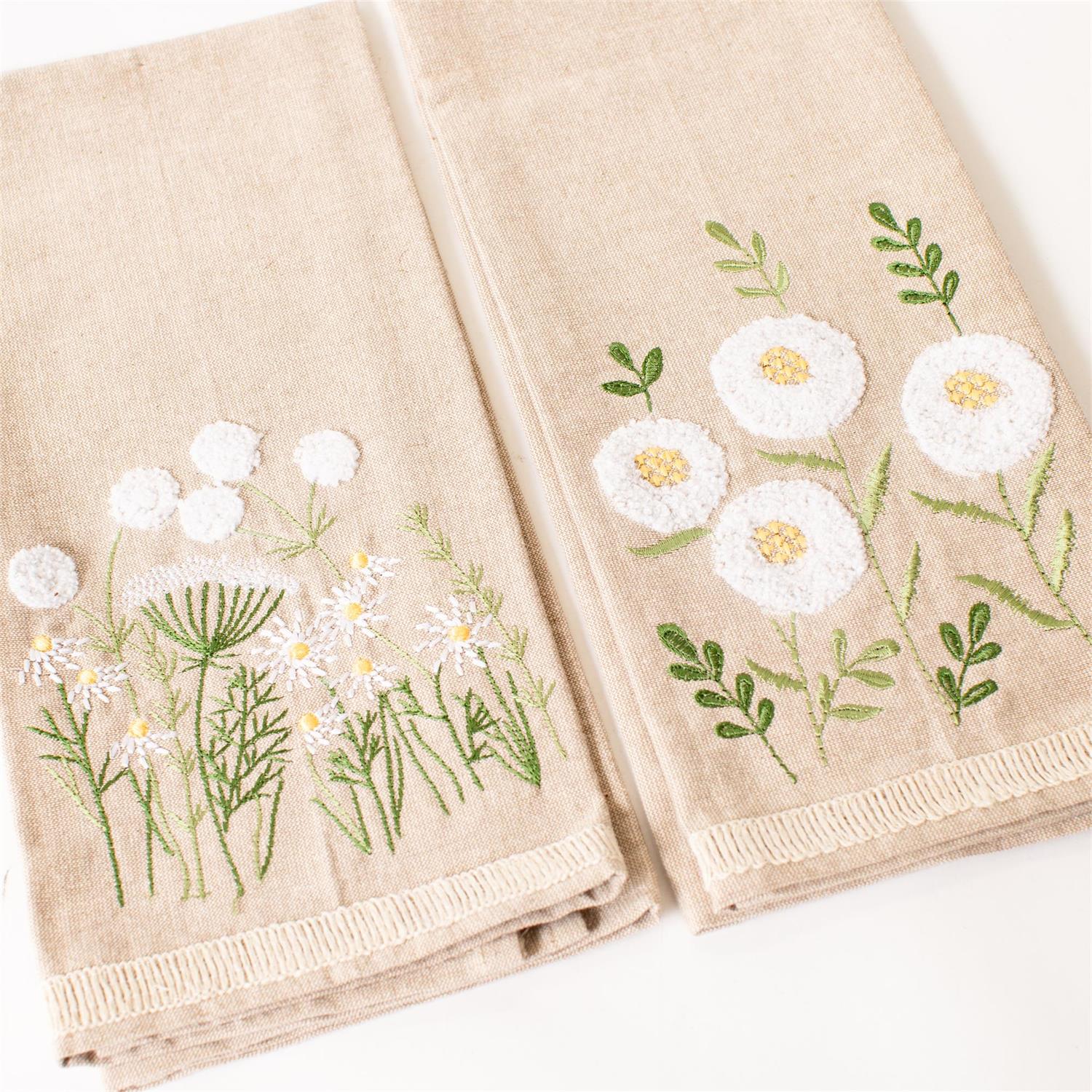 Tea Towels - Chamomile Floral Embroidered (Set Of 2)