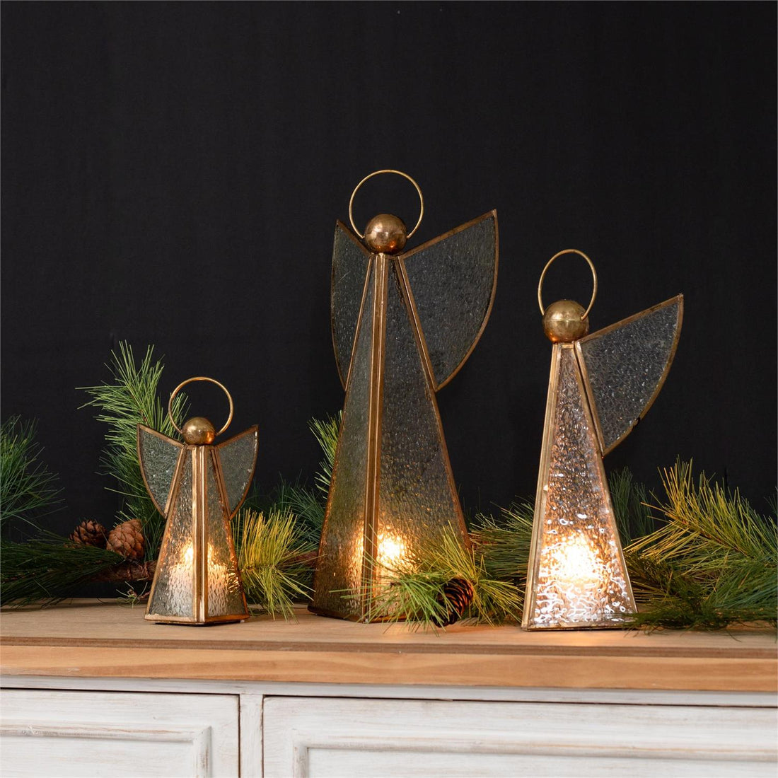 Vintage Glass And Brass Angel Figurine- Set of 3